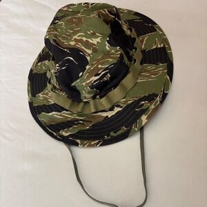 R&B Inc Boonie Hat Men 7 1/4 Green Tiger Stripe Camo Excellent Military Sun Hat